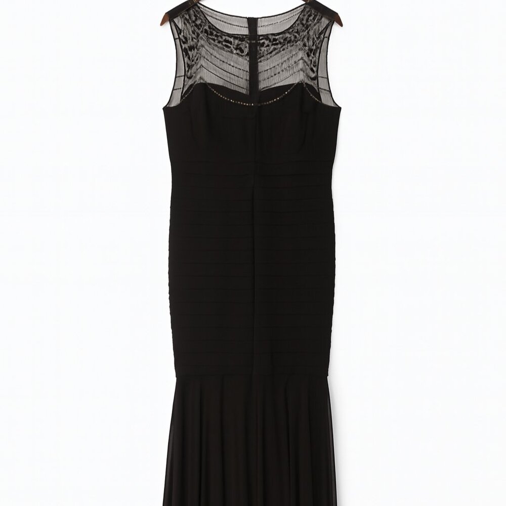 Classy Black Illusion Beaded Neckline Evening Gown - Size 22W